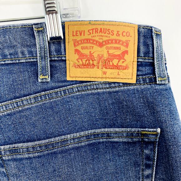 Levis 505 Men's Relaxed Jeans Actual Size 42W x 31L Blue Straight Leg - Picture 6 of 13